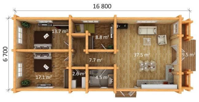 log home 3 bedroom plan